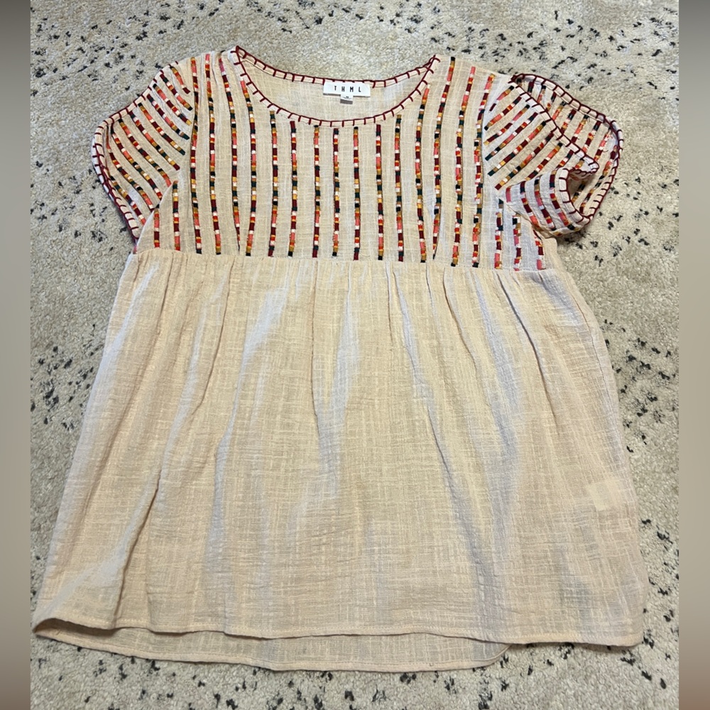 THML Stylish Beige Top with embroidery. Size medium